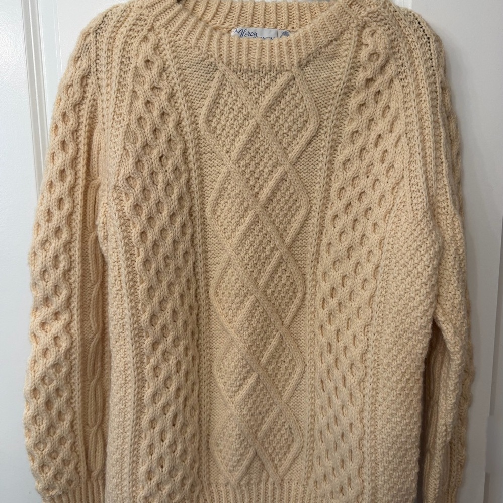 Vintage Heron New Wool Irish Cable-Knit Crewneck Sweater